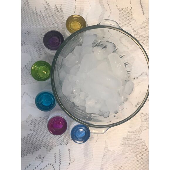 Crisa Kristalino Glass Ice Bucket and 6 Colored Shot Gasses - Picture 1 of 4